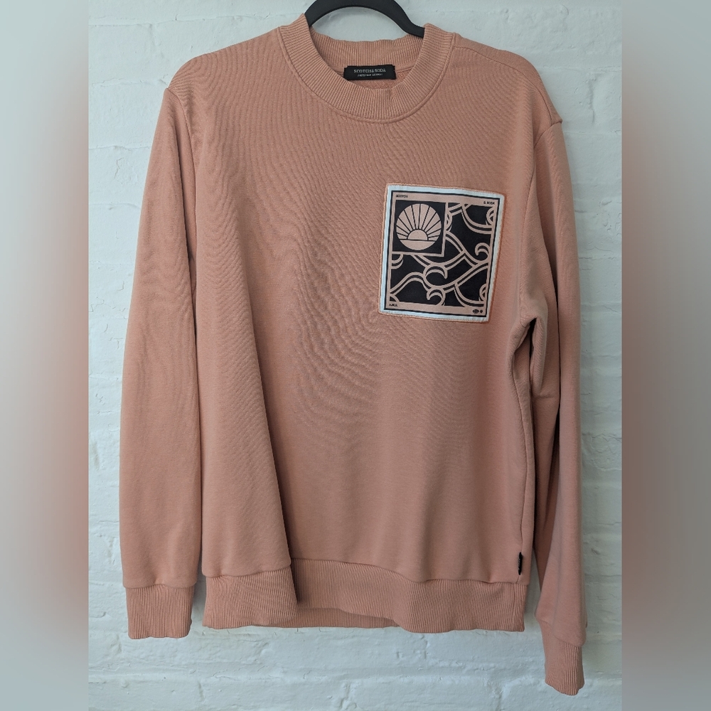 Scotch & Soda Pink Crewneck Sweater with Graphic Patches